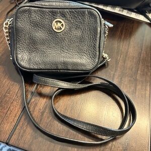 Michael Kors Black Used Mini Crossbody Bag with Gold Accents